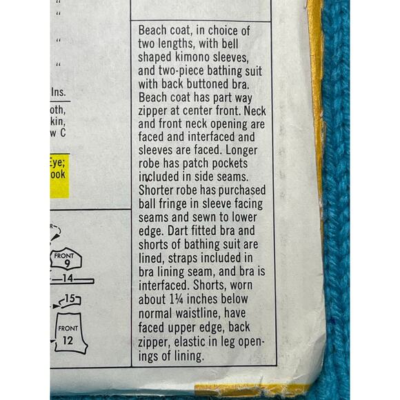 McCalls 8811 Sewing pattern bikini swimming suit beach coverup 1960s size 12 - Picture 6 of 7